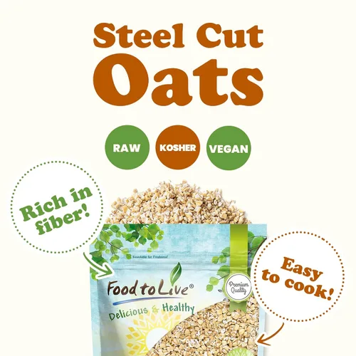 Miniatura 4 de Food to Live Avena cortada al acero, 12 onzas, avena irlandesa 100% de grano entero, avena de cocción rápida y fácil, cereales abundantes