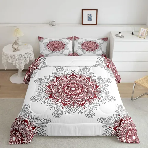 Miniatura 16 de Erosebridal Chic - Juego de edredón de flores tamaño Queen, juego de ropa de cama estética con mandala, juego de edredón gris turquesa, juego