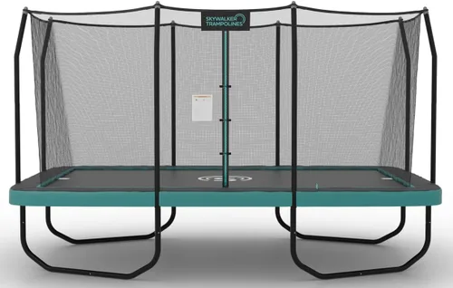 SKYWALKER TRAMPOLINES Trampolín redondo de 12 pies y 15 pies con red de seguridad, trampolín rectangular para exteriores de 9 x 15 pies, trampolín