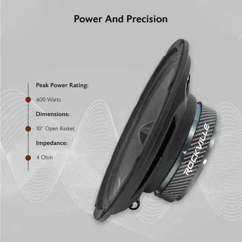 Miniatura 3 de Rockville RXM104 10" 600 vatios 4 ohmios SPL altavoz de bajo medio de rango medio para automóvil con bala