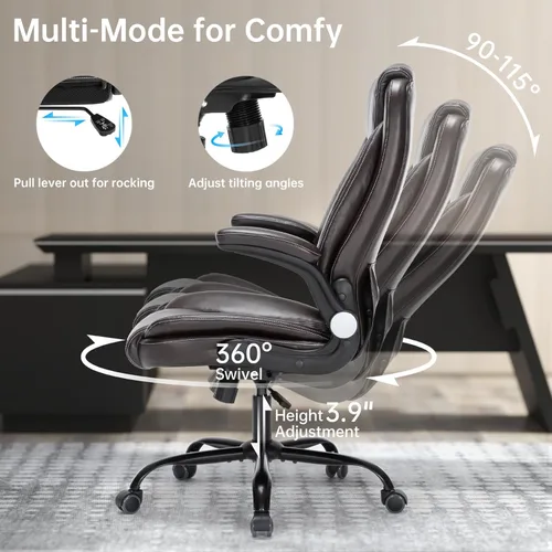 Miniatura 4 de Silla de oficina ejecutiva de alta resistencia con diseño ergonómico, silla de piel sintética de 300 libras con soporte lumbar ajustable, giro