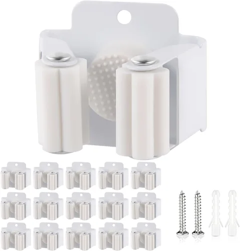 Miniatura 8 de Verdenu Paquete de 25 soportes de pared para escoba, soporte de pared para trapeador y escoba, soporte de fregona de acero inoxidable Command