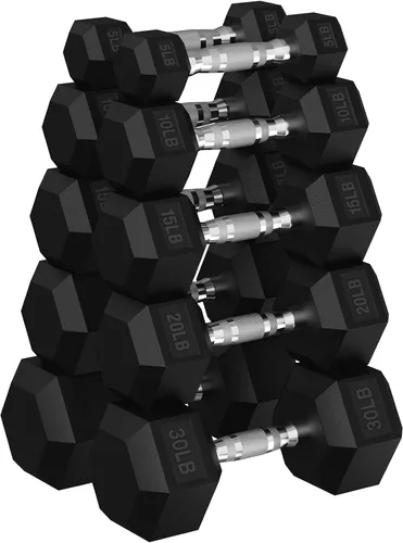 Miniatura 12 de Juego de mancuernas hexagonales con estante, juego de mancuernas de ejercicio y fitness con revestimiento de goma de 720 libras, peso de mano
