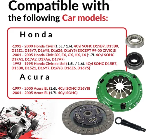 Miniatura 8 de SOUTHEASTCLUTCH Kit de embrague compatible con Civic DX EX GX LX Reverb VALUE EX-R CX SI VX 1992-2005 1.5L L4 1.6L L4 1.7L L4 GAS SOHC aspirado