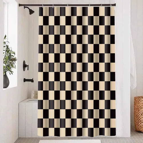 Miniatura 67 de Cortina de ducha a cuadros en blanco y negro, bonita cortina de ducha retro de tablero de ajedrez para decoración de baño, 72 x 72 pulgadas, cortina