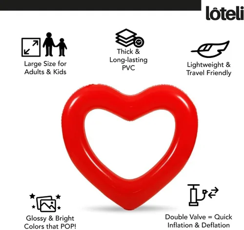 Miniatura 3 de LOTELI - Flotadores de piscina con forma de corazón originales para adultos, más gruesos y fuertes, flotadores inflables grandes para fiestas, Rojo