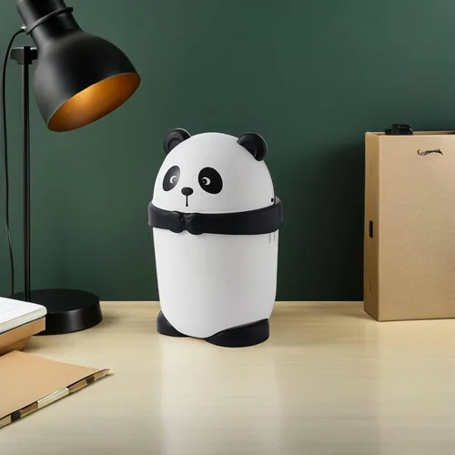 Miniatura 4 de Bote de basura con diseño de panda de dibujos animados con tapa, pequeño cubo de basura de plástico para el hogar, oficina, cocina y dormitorio
