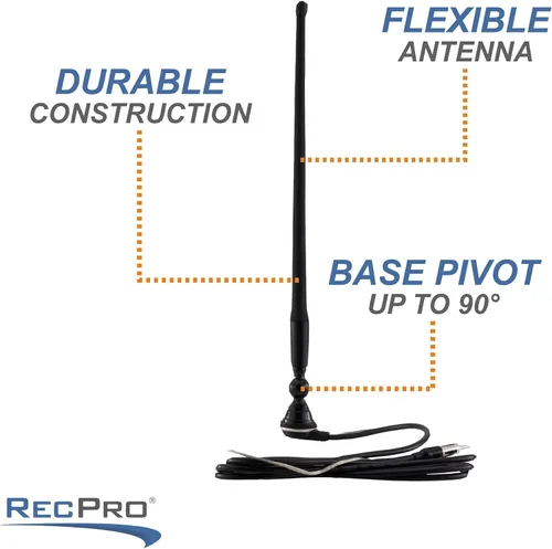 Miniatura 3 de RecPro Antena de mástil de goma para radio AM/FM RV con cable de 72 pulgadas Montaje superior o lateral Antena de goma flexible con base Negro