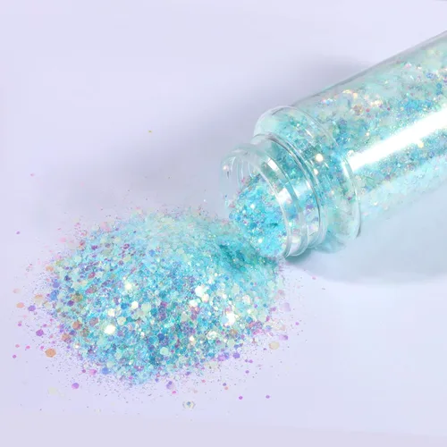Miniatura 2 de Ceya Brillantina gruesa, 3.3 onzas/3.35 oz azul cielo mezcla de purpurina fina en copos de polvo iridiscente para uñas de resina epoxi, vasos