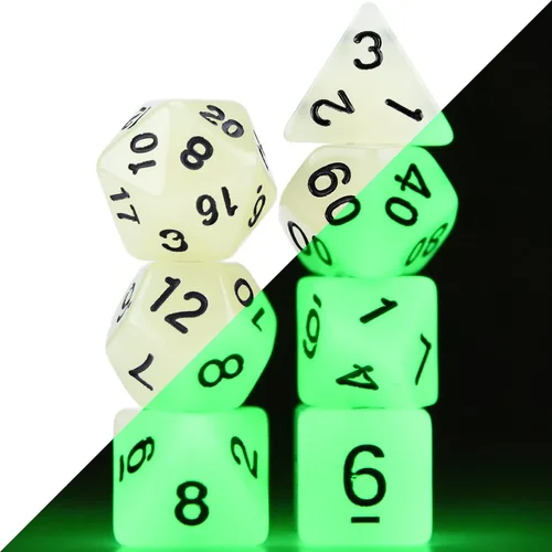 Miniatura 8 de Juego de dados DND que brillan en la oscuridad de 11 x 7 pulgadas (77 piezas) para juegos de rol de mesa de Calabozos y Dragones, con una bolsa