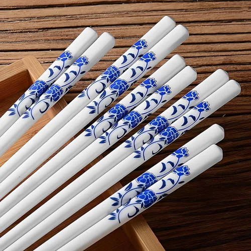 Miniatura 15 de Palillos de cerámica reutilizables, 5 pares, aptos para lavavajillas, palillos azules, 9.7 pulgadas (estrellas azules)