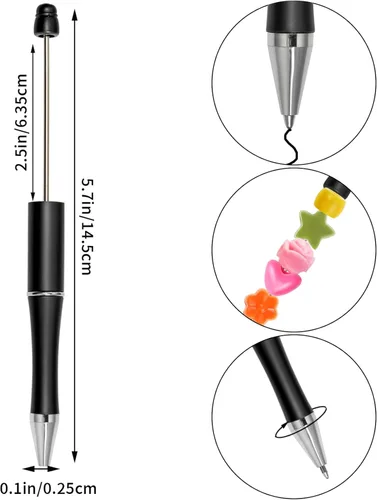 Miniatura 2 de jiebor 50 bolígrafos de cuentas de plástico negros con tinta negra de bola DIY lindos y geniales para bricolaje, regalo de boda, graduación