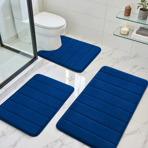 Miniatura 17 de BYSURE Juego de 3 tapetes de baño de espuma viscoelástica color gris, antideslizantes, extra suaves, absorbentes, lavables a máquina y secos