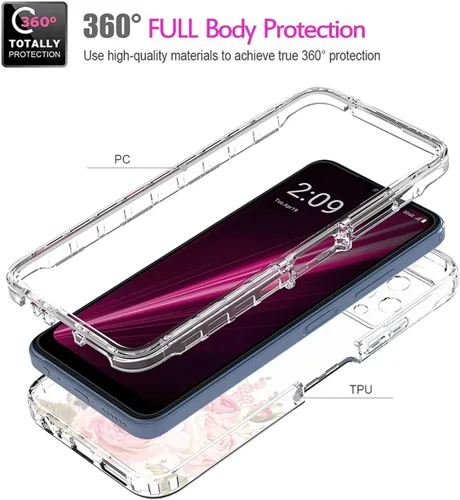 Miniatura 3 de Funda para REVVL 6 5G/T Phone 5G TMAF025G con protector de pantalla de vidrio templado, cuerpo completo, transparente, flexible, con protección