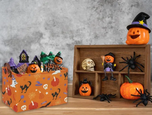 Miniatura 2 de Cesta de Halloween Cestas de Calabaza Cesta de Dulce o Truco Cesta Rectangular de Almacenamiento de Juguetes para Fiestas de Halloween