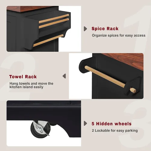 Miniatura 7 de LUMISOL Carrito de cocina con 2 cajones extra grandes, estante para especias y toallas, isla de cocina con escritorio de 3.5 pulgadas de grosor
