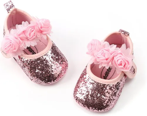 Miniatura 127 de RVROVIC Mocasines de princesa para bebé, zapatos brillantes de Mary Jane, zapatos de cuna de suela suave y ligera de primera calidad, zapatos