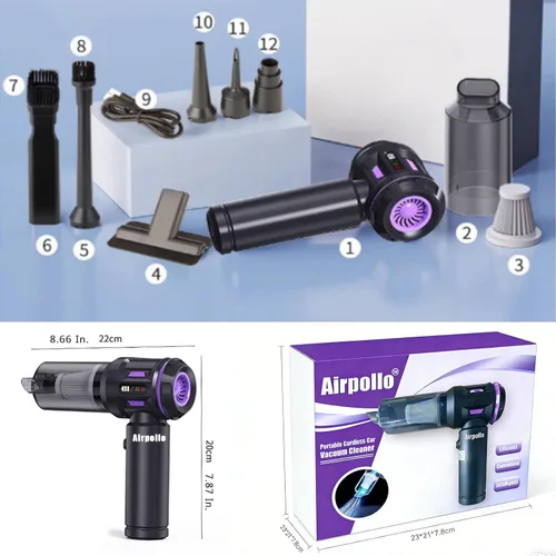 Miniatura 9 de Aspiradora de mano portátil inalámbrica para automóvil limpiadora Aspiradora para Carro, 4 en 1, nuevo Pro con pantalla LED V2, soplador de aire