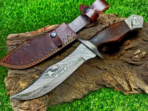 Miniatura 2 de REG-274, Acero de Damasco hecho a mano 13,00 pulgadas, Cuchillo de caza de palo de rosa con mango con guardias de acero damasco