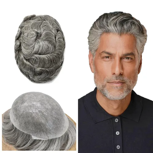 Miniatura 13 de Toupee - Sistemas de cabello humano para hombre, 0.002 in, piel ultrafina para hombre, tupé en V, polivinílico de poliuretano natural, piezas
