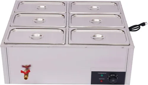 Miniatura 12 de Calentador de alimentos Bain Marie de grado comercial, 1 olla redonda, calentador de alimentos de acero inoxidable, mesa de vapor para catering