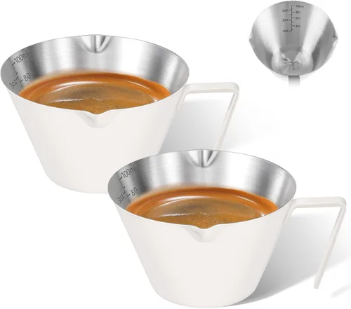 Miniatura 15 de 2 piezas de tazas de espresso de acero inoxidable con asa, taza medidora de metal de doble boquilla con doble escala, taza de espresso con boca