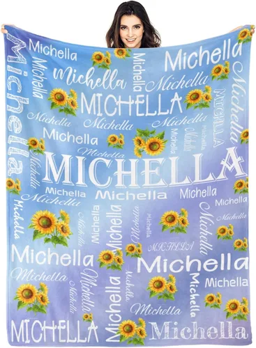 Miniatura 24 de Manta personalizada con nombre, manta personalizada con nombre, mantas personalizadas con texto, mantas de girasol, regalo personalizado para el día