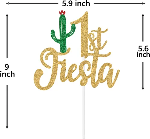 Miniatura 5 de Decoración de pastel de fiesta con purpurina dorada, Uno/Taco Bout One/1st Fiesta, temática mexicana para el primer cumpleaños del bebé