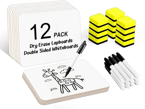 Miniatura 8 de HERKKA - Tableros portátiles de borrado en seco, paquete de 12 pizarras blancas pequeñas de doble cara de 9 x 12.5 pulgadas con 12 borradores