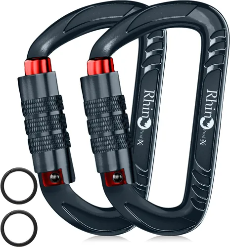 Miniatura 29 de Rhino Produxs 12kN (2697 lbs) Heavy Duty Carabiner Clips, for Securing Pets, Outdoor, Camping, Hiking, Hammock, Dog Leash Harness, Keychains Bloqueo
