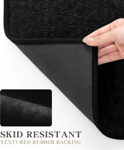 Miniatura 5 de Chakme Juego de 2 alfombras de baño ultrafinas, absorbentes, antideslizantes, lavables a máquina, color negro, 17 x 24 pulgadas / 17 x 30 pulgadas