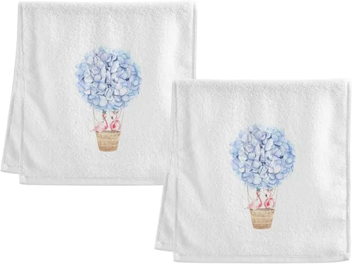 Miniatura 2 de Toallas de algodón suave para lavado facial, flores, acuarela, hortensias y parejas, flamencos, toallas de mano para entrenamiento, baño, juego de 2
