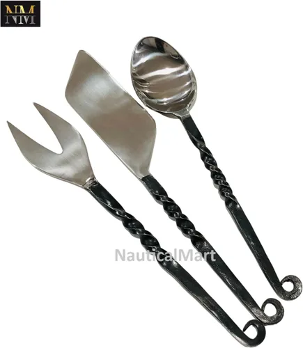 Miniatura 7 de Juego de utensilios de comedor con 3 piezas de cubiertos, cuchillo, tenedor, cuchara decoración cubiertos medieval vikingo