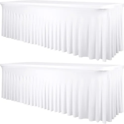 Miniatura 26 de fani Paquete de 2 faldas de mesa elásticas negras para mesa rectangular de 6 pies, manteles elásticos de elastano lavables con falda, mantel