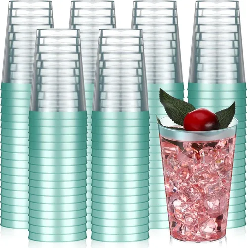 Miniatura 12 de Patelai 100 piezas de vasos de plástico negros de 12 onzas, vasos de plástico con borde negro resistentes, vasos desechables para vino, vasos