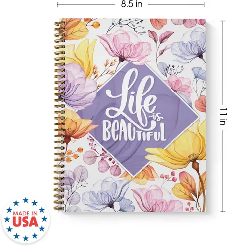 Miniatura 3 de Life is Beautiful - Cuaderno floral en espiral, diario de 8.5 x 11 pulgadas, 120 páginas con rayas universitarias, tapa blanda laminada brillante