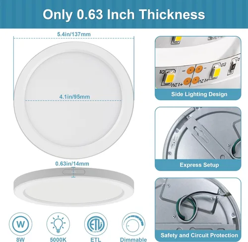 Miniatura 6 de Lámpara de techo de montaje empotrado de 5 pulgadas, regulable, luz de techo LED blanca de 5000 K, lámpara de techo redonda ultrafina para Níquel