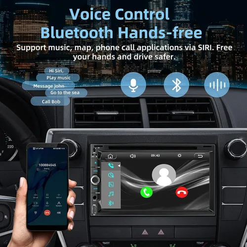 Miniatura 4 de Estéreo de coche de doble DIN con reproductor de CD/DVD - CarPlay y Android Auto, audio para coche con Bluetooth, pantalla táctil HD de 7 pulgadas