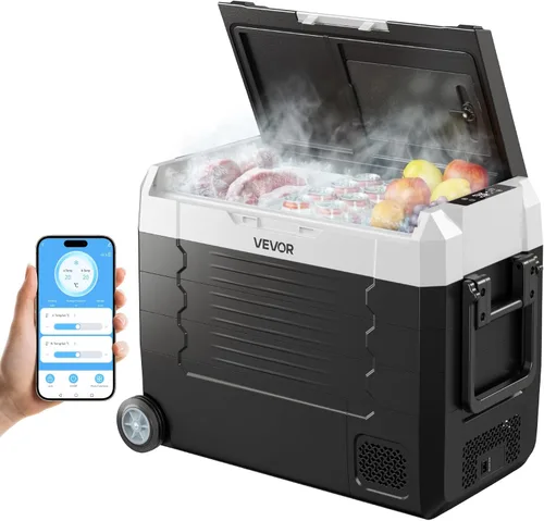 Miniatura 14 de VEVOR Refrigerador de automóvil, DC 12/24V AC100-240V, enfriador eléctrico de -4 °F a 68 °F con control de aplicación, ruedas y zona doble