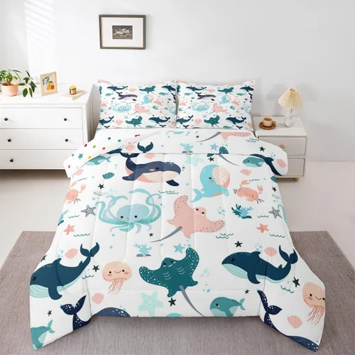 Miniatura 20 de Erosebridal Juego de edredón de zorro para niños, edredón de plumón de oso bosque, ciervo, para dormitorio de niños y niñas, juego de ropa de cama