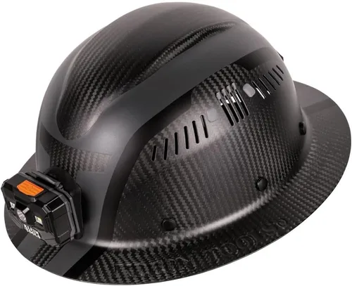 Klein Tools 60514 Casco duro, ala completa de fibra de carbono serie K12, linterna frontal recargable, ventilada, clase C, tipo 1, Spartan