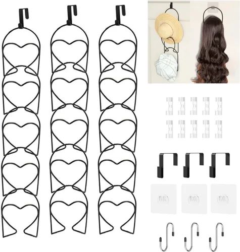 Miniatura 15 de LINFIDITE Paquete de 10 soportes para colgar sombreros, organizador flexible con múltiples ganchos, montado en la pared, sobre la puerta, para gorra