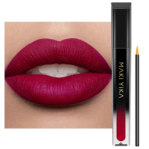 Miniatura 25 de MAKI YIKA Lápiz labial rojo burdeos para mujer, pintalabios de larga duración, sin manchas, mate, líquido, a prueba de transferencia, sin crueldad