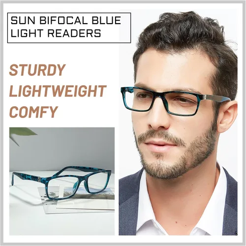 Miniatura 2 de OCCI CHIARI Gafas de lectura bifocales para hombres, lectores de protección ocular cuadrada de transición Azul