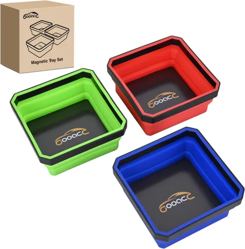 Miniatura 19 de GOOACC Juego de bandejas magnéticas plegables de 3 tamaños, bandejas de herramientas plegables de silicona negra, organizador para tornillos