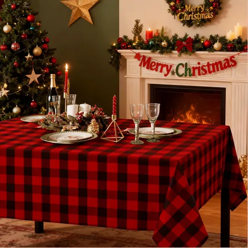 Miniatura 22 de Camino de mesa a cuadros de búfalo negro y rojo, 2 paquetes de 13 x 108 pulgadas, caminos de mesa navideños a cuadros para decoración de mesa
