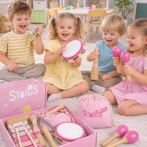 Miniatura 10 de Stoie's Instrumentos musicales de madera rosa para niños pequeños a partir de 3 años, juego de juguetes musicales Montessori con xilófono