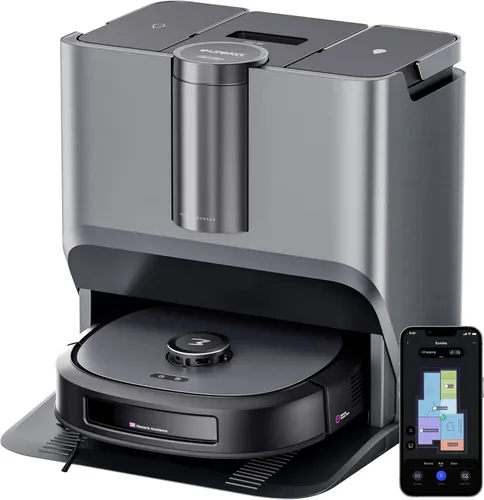 Eureka J20 Robot aspirador autovaciado, succión de 8000 Pa, lavado automático de trapeador y secado de aire caliente, evita obstáculos 3D, diseño de