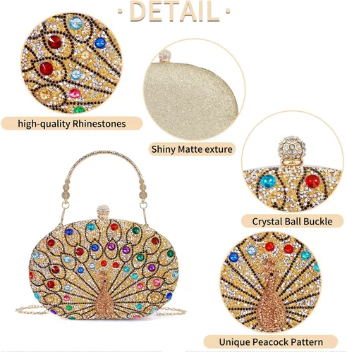 Miniatura 5 de Bolsos de mano de noche con diamantes de imitación para mujer, bolso cruzado y bolso de hombro para fiesta de noche de boda