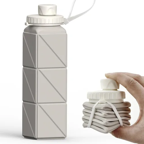 Miniatura 21 de BEAUTAIL Botellas de agua plegables de 20.6 onzas, botella de agua portátil plegable de silicona, ligera, reutilizable, a prueba de fugas